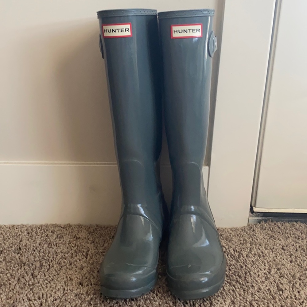 Tall Gray Glossy Hunter Boots
